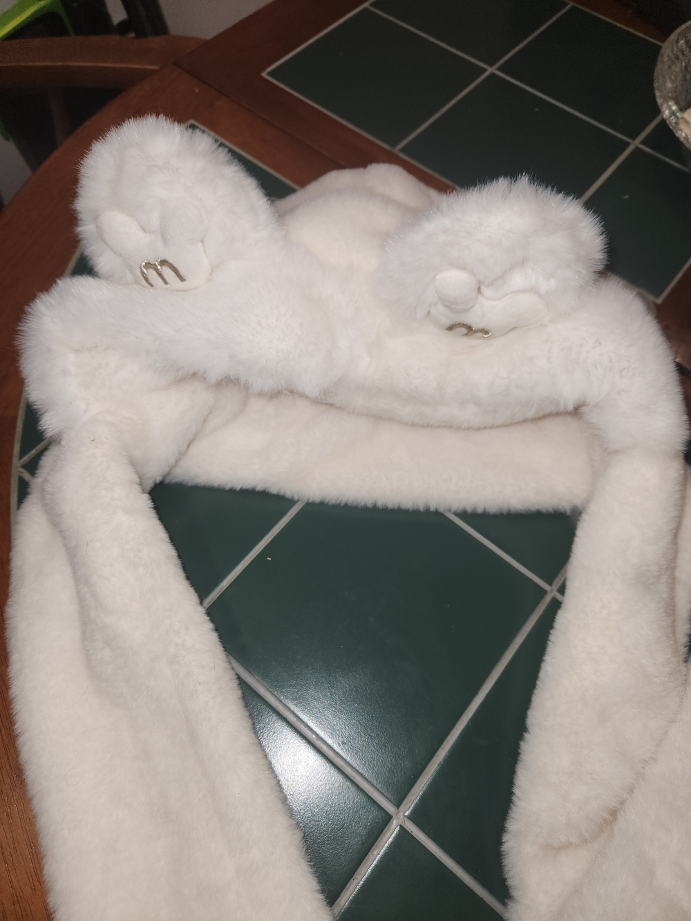 Soft White Plush Cat Scarf with Paw Accents